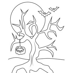 Pumpkin Hanging on Tree Free Coloring Page for Kids