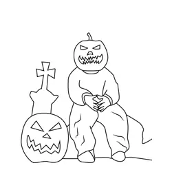 Pumpkin Man in Graveyard Free Coloring Page for Kids
