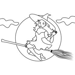 Witch Broom Free Coloring Page for Kids