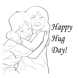 Cute Hug Day Free Coloring Page for Kids