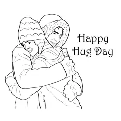Happy Hug Day .. Loving Free Coloring Page for Kids