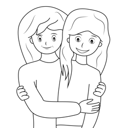 Beautiful Mom and Daughter Free Coloring Page for Kids