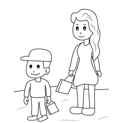 Boy Helping Mom In Shopping Free Coloring Page for Kids