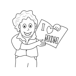 Boy with Mothers Day Card Free Coloring Page for Kids