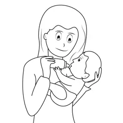 Mom Feeding Baby with Milk Bottle Free Coloring Page for Kids
