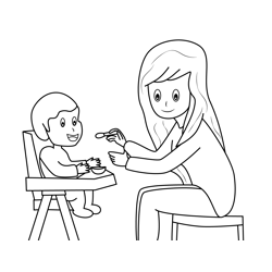 Mom Feeding Baby with Spoon Free Coloring Page for Kids