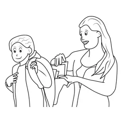 Mom Helping Boy Get Ready For School Free Coloring Page for Kids