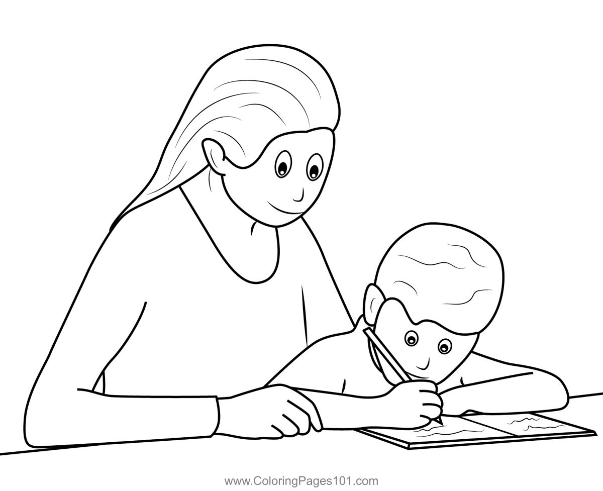 Mom Helping Son with Homework