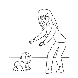 Mom Playing with Baby Free Coloring Page for Kids