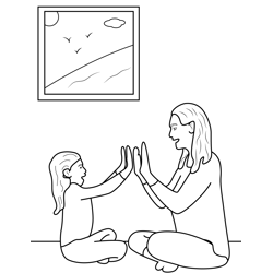 Mom Playing with Girl Free Coloring Page for Kids
