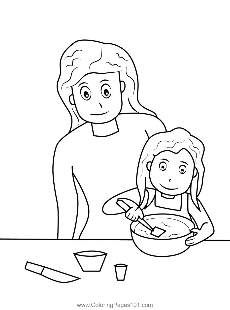 Mom Teaching Daughter Cooking In Kitchen