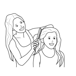 Mother Combing Daughter Hair Free Coloring Page for Kids