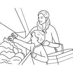 Shoping with Mom Free Coloring Page for Kids