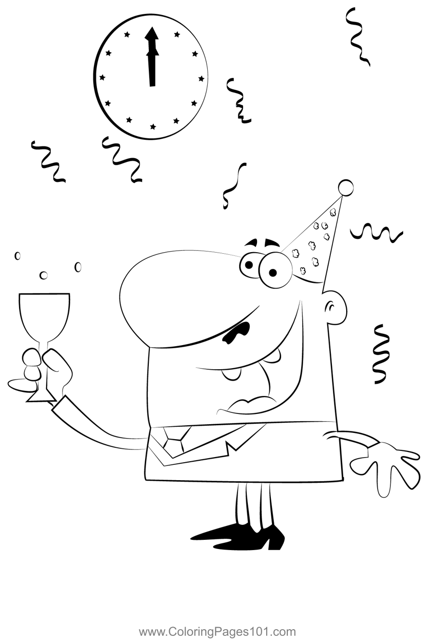 Cartoon Man Celebrating New Years