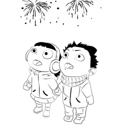 First Fireworks Happy New Year Free Coloring Page for Kids