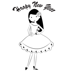 Happy New Year Girl Free Coloring Page for Kids