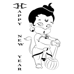 Happy New Year Hanuman Free Coloring Page for Kids