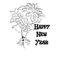 Happy New Year Red Flower Free Coloring Page for Kids