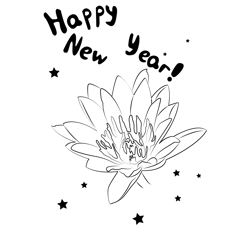 Lotus Flowers Happy New Year Free Coloring Page for Kids
