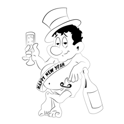Man Drinking Happy New Year Free Coloring Page for Kids