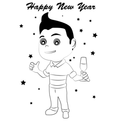New Year Boy Drinking Free Coloring Page for Kids