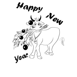 New Year Cow Free Coloring Page for Kids