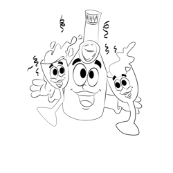 New Years Champagne Bottle Cartoon Free Coloring Page for Kids