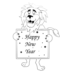 Wishes Lion New Year Free Coloring Page for Kids