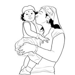 Parsi Woman Kisses Her Child Free Coloring Page for Kids