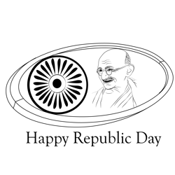 Happy Republic Day Gandhi Free Coloring Page for Kids