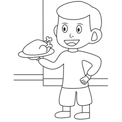 Thanksgiving Turkey on Plate Free Coloring Page for Kids