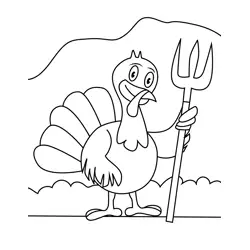Turkey Holding Pitchfork Free Coloring Page for Kids