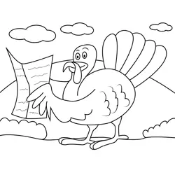 Turkey Reading Newspaper Free Coloring Page for Kids
