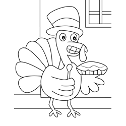 Turkey With Cake Free Coloring Page for Kids