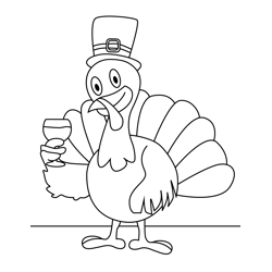 Turkey With Wine Glass Free Coloring Page for Kids