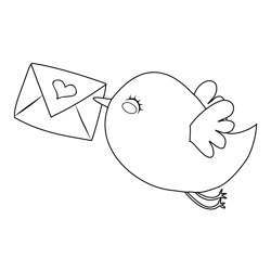 Bird With Love Letter Free Coloring Page for Kids