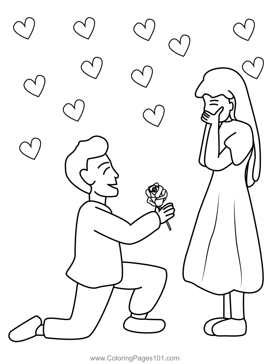 Boy Proposing Girl Coloring Page for Kids - Free Valentine's Day ...