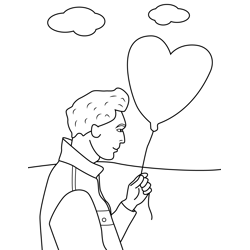 Boy With Love Balloon Free Coloring Page for Kids