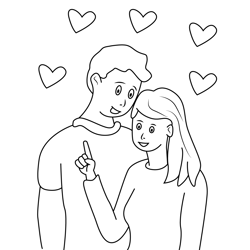Couple And Hearts Free Coloring Page for Kids