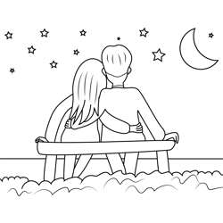 Couple Sitting On Beanch Free Coloring Page for Kids