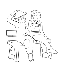 Couple Sitting On Bench Free Coloring Page for Kids