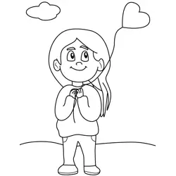 Girl With Love Balloon Free Coloring Page for Kids