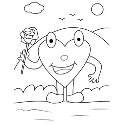 Happy Heart With Rose Free Coloring Page for Kids