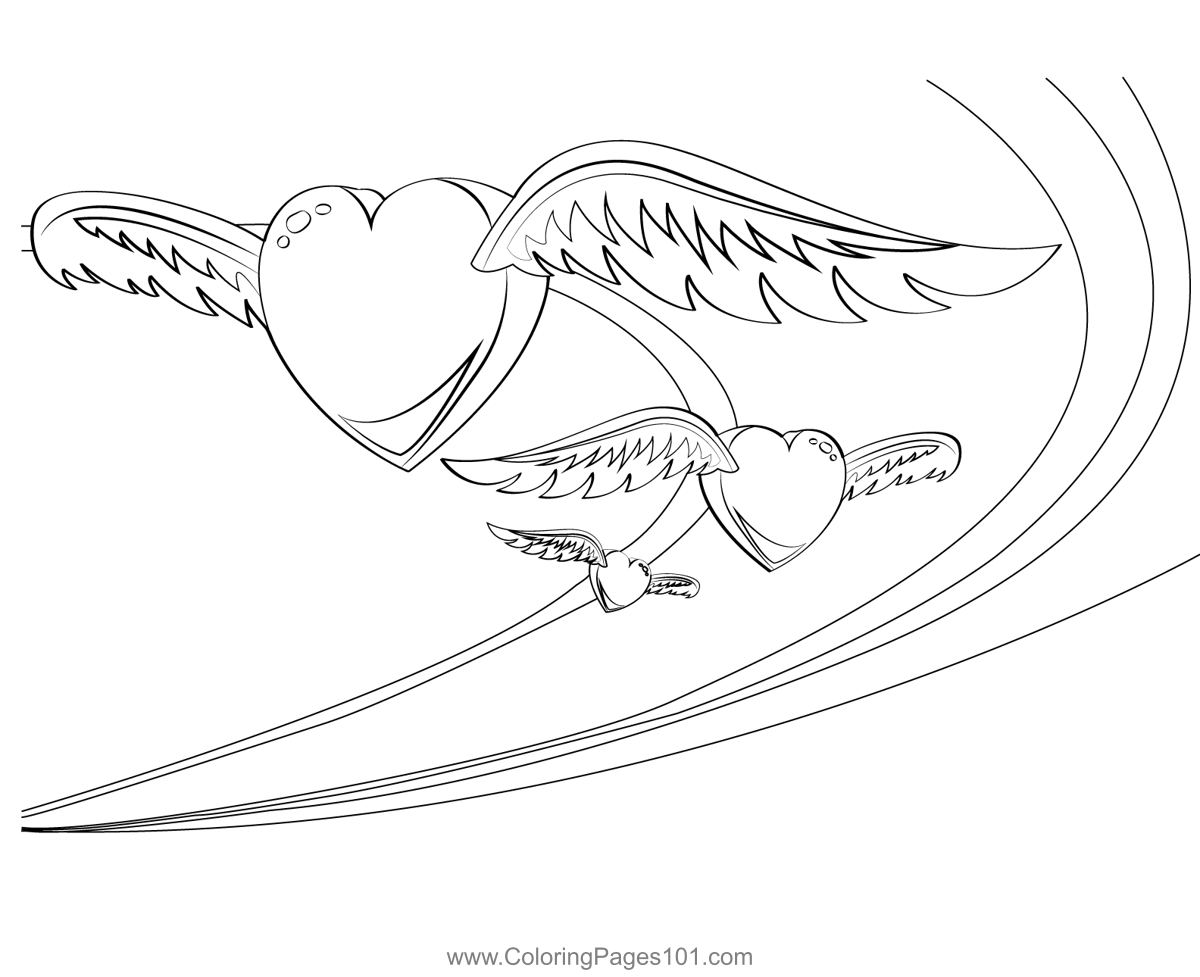 Hearts With Wings Coloring Page for Kids - Free Valentine's Day ...