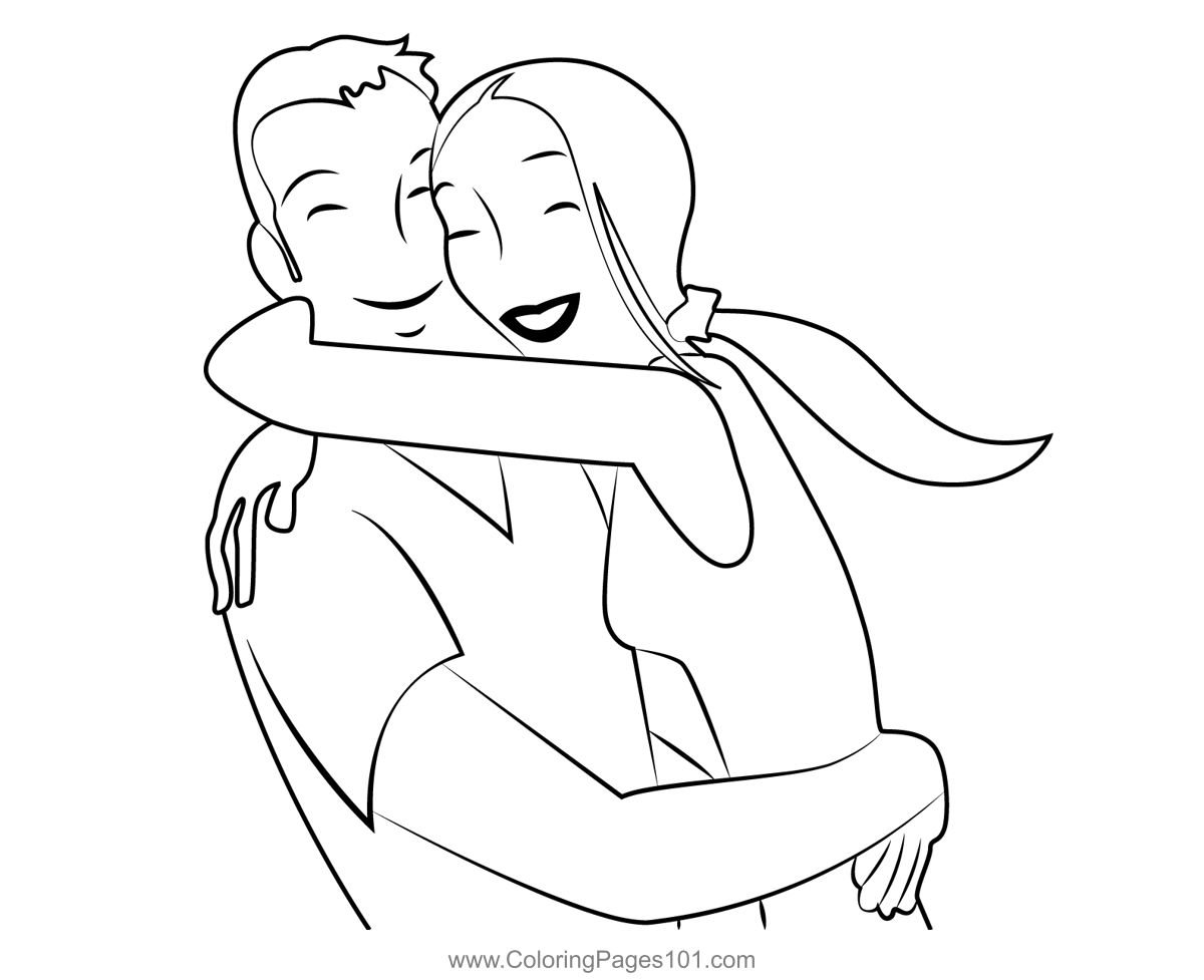 Hugging Couple Coloring Page For Kids Free Valentine s Day Printable 