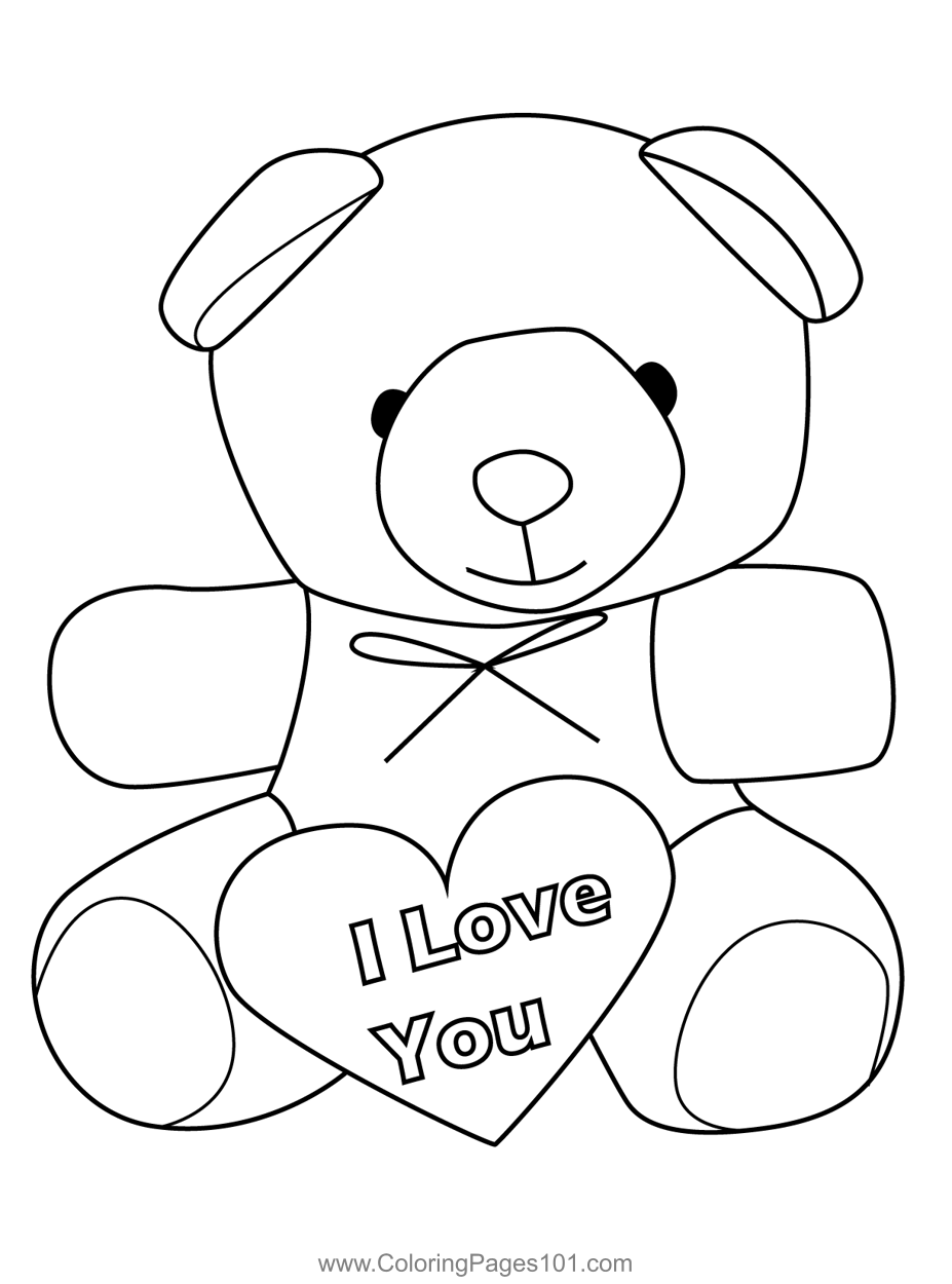 Love Teddy Bear Coloring Page for Kids   Free Valentine's Day ...
