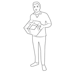 Man With Gift Free Coloring Page for Kids
