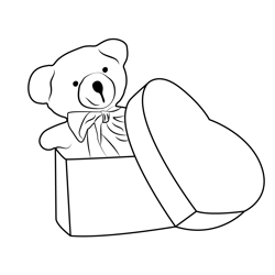 Teddy Bear In Heart Box Free Coloring Page for Kids