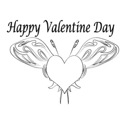 Valentine Day Red Heart & Butterfly Free Coloring Page for Kids