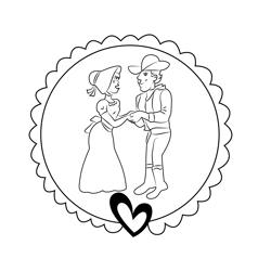 Women And Cowboy Free Coloring Page for Kids